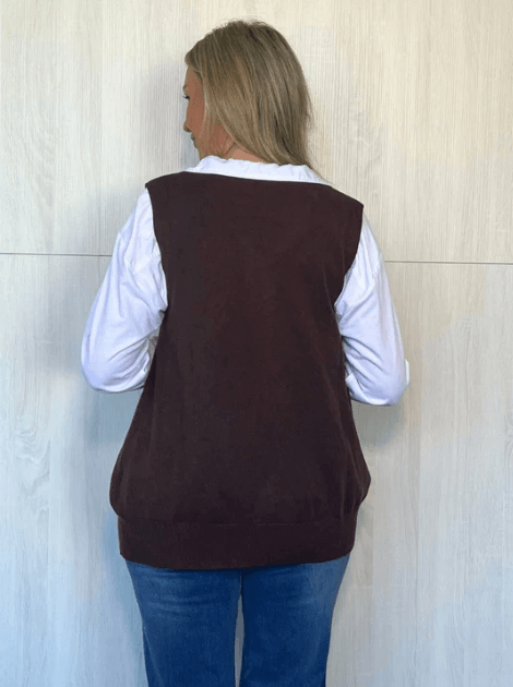 Vicky Side Split Knit Vest - Chocolate