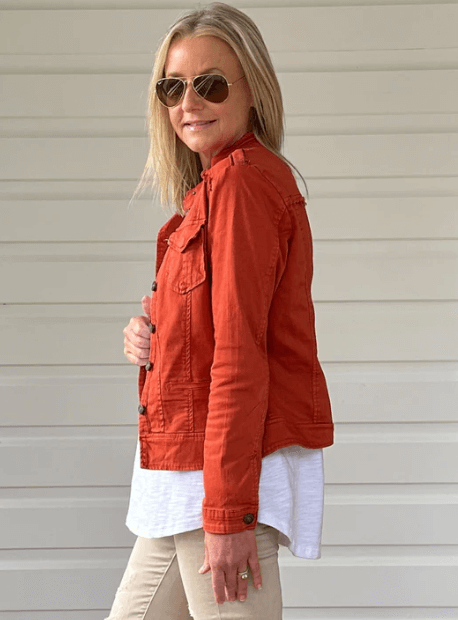 Military Style Denim Jacket - Maple