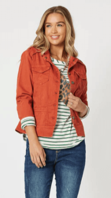 Military Style Denim Jacket - Maple
