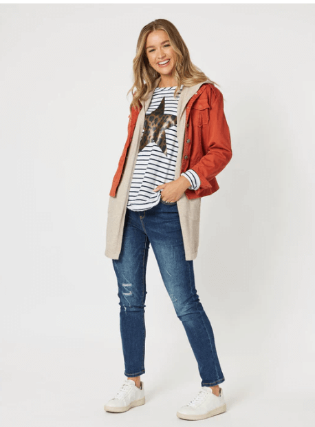 Military Style Denim Jacket - Maple