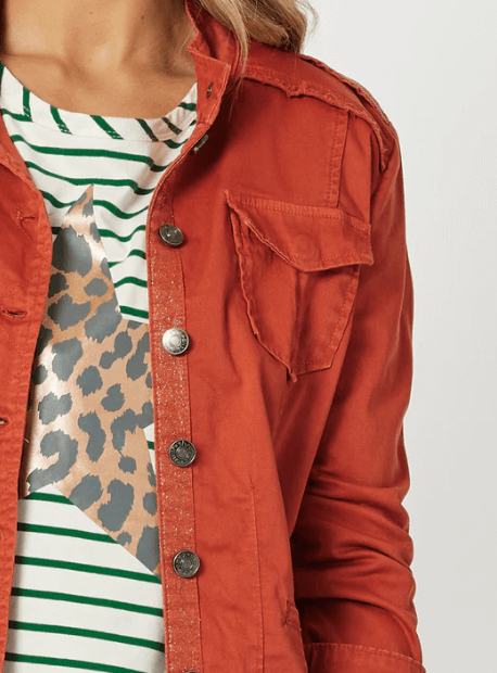 Military Style Denim Jacket - Maple