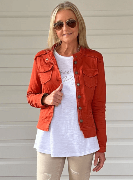Military Style Denim Jacket - Maple