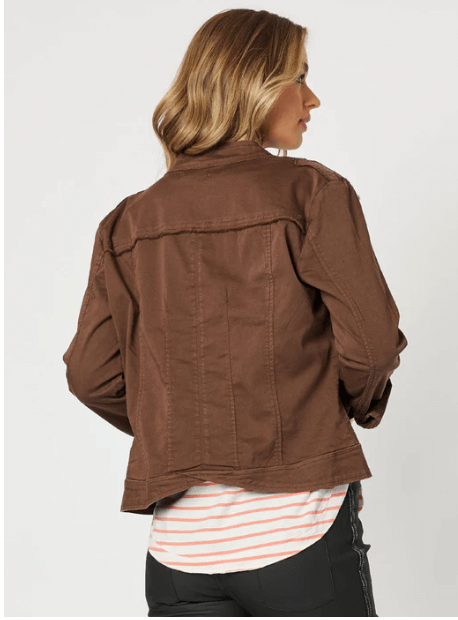 Military Style Denim Jacket - Chocolate