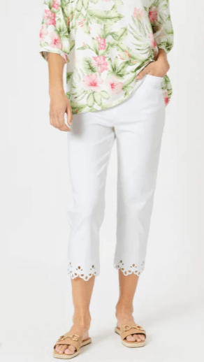 Fleur Broderie Hem Pant - White