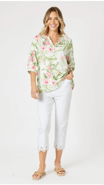 Fleur Broderie Hem Pant - White