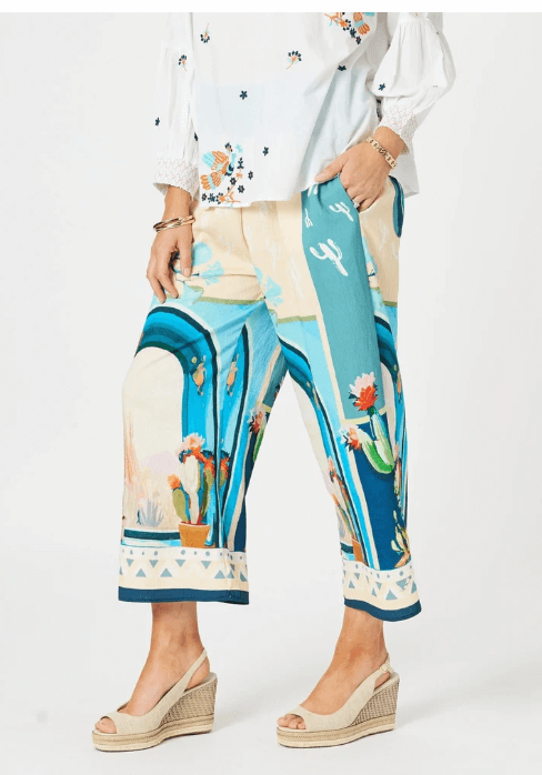 The Tulum Print Wide Leg Pant - Blue/Multi