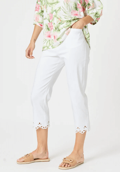 Fleur Broderie Hem Pant - White