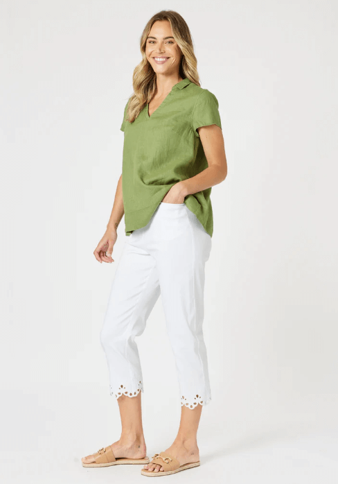 Fleur Broderie Hem Pant - White