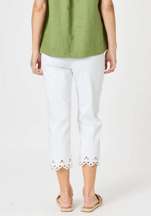 Fleur Broderie Hem Pant - White