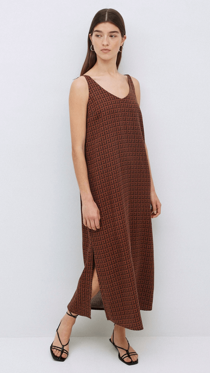 Chocolate Tencel V Neck Dress