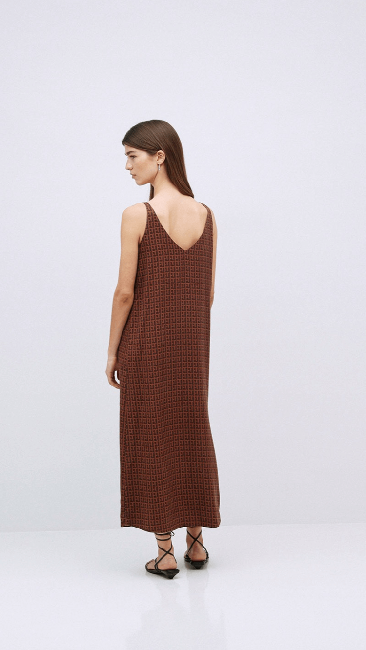 Chocolate Tencel V Neck Dress