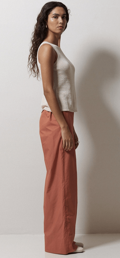 Terracotta Poplin Wide leg Pant