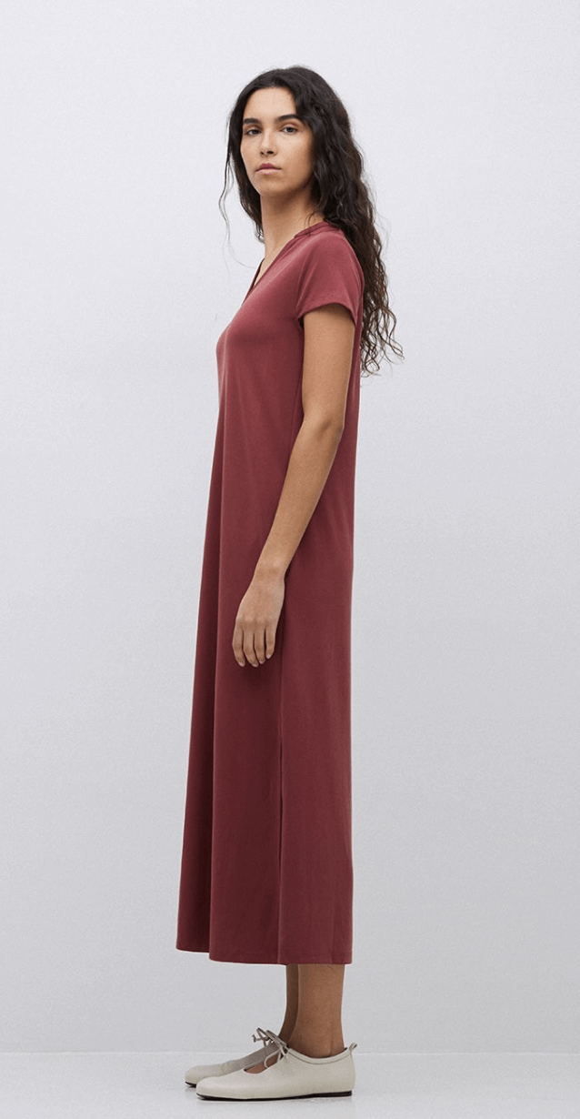 Burgendy Cap Sleeve Midi Dress