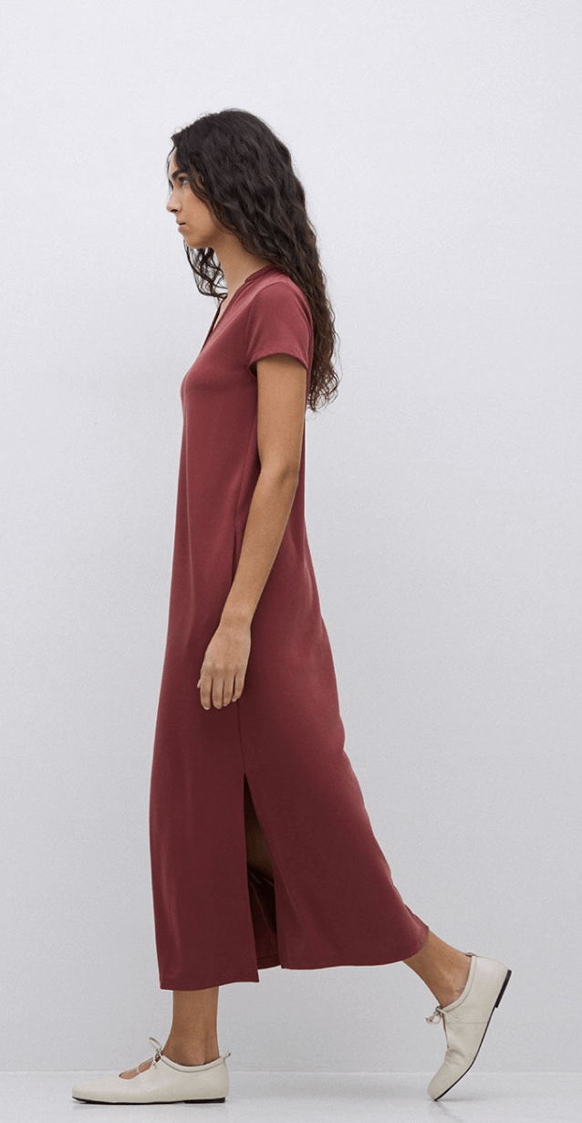Burgendy Cap Sleeve Midi Dress