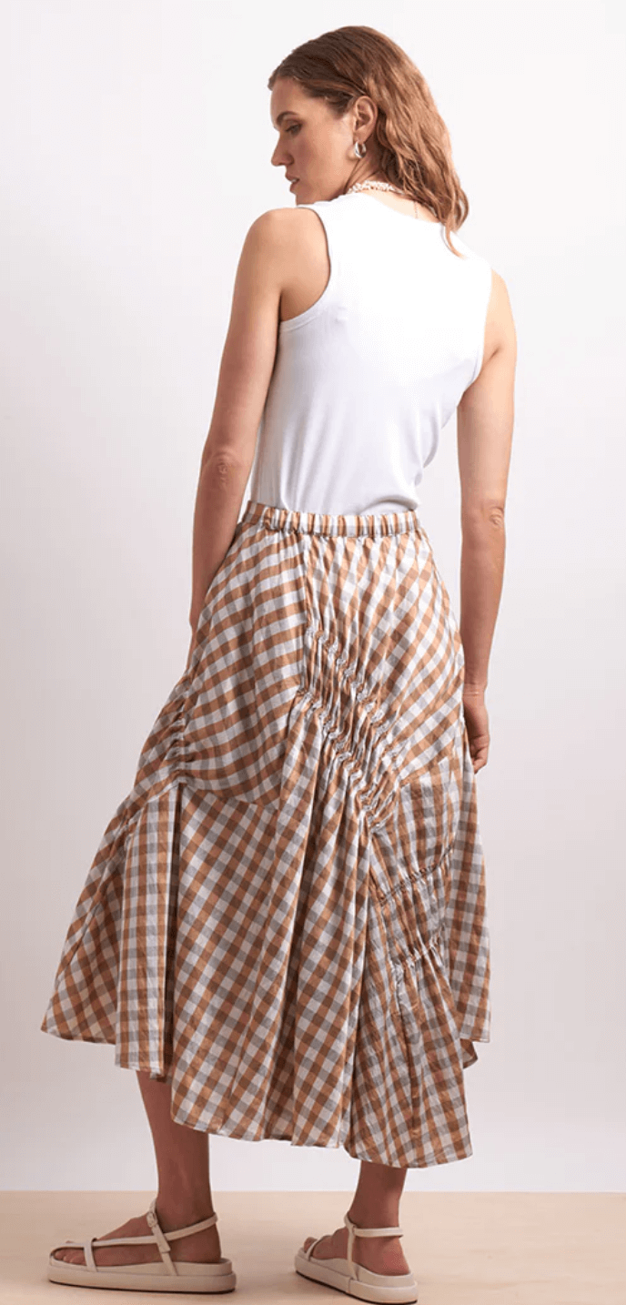 In Stitches Skirt - Sand Check