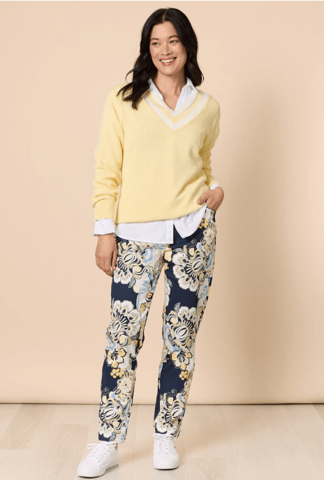 Newport Print Pant - Navy/Yellow