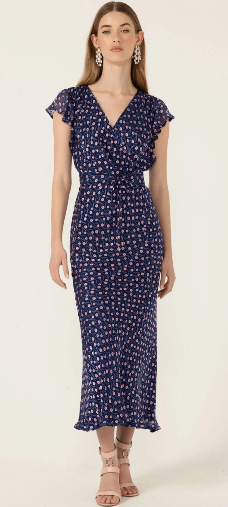 Fleur De Lys Midi Dress - Indigo/Pink Poppy