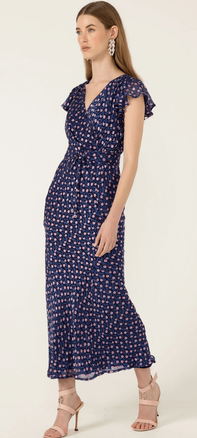 Fleur De Lys Midi Dress - Indigo/Pink Poppy
