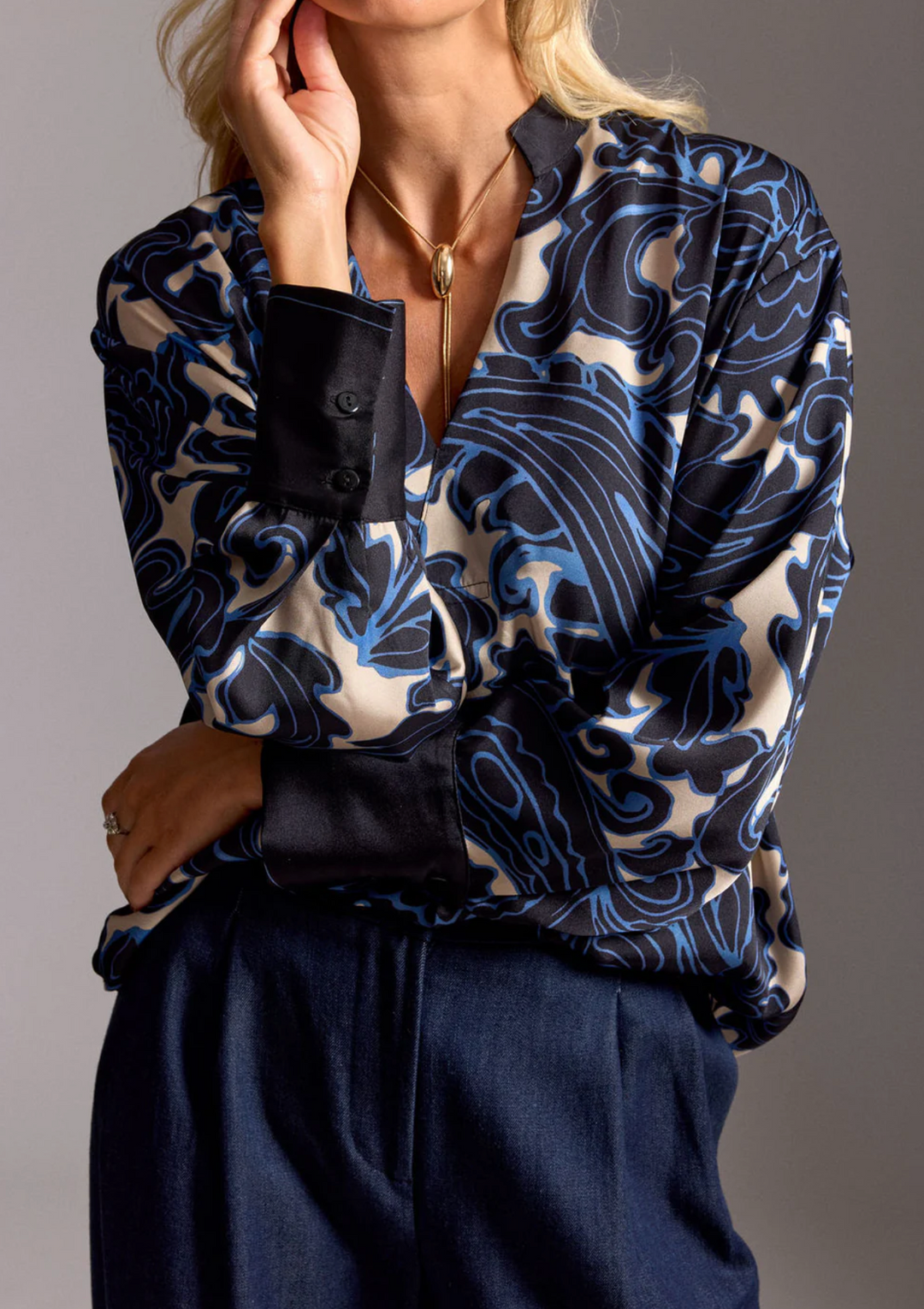 Stefi Bleu Loose Printed Blouse