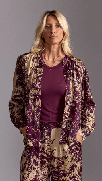 Palms Blouse - Cream/Maroon