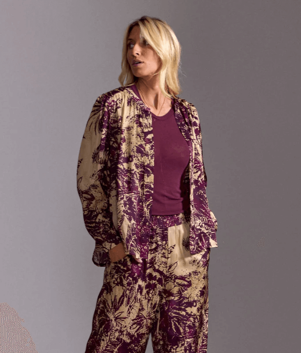 Palms Blouse - Cream/Maroon