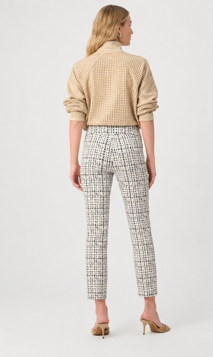 Joseph Ribkoff printed straight-leg pants, black-and-white grid pattern back view