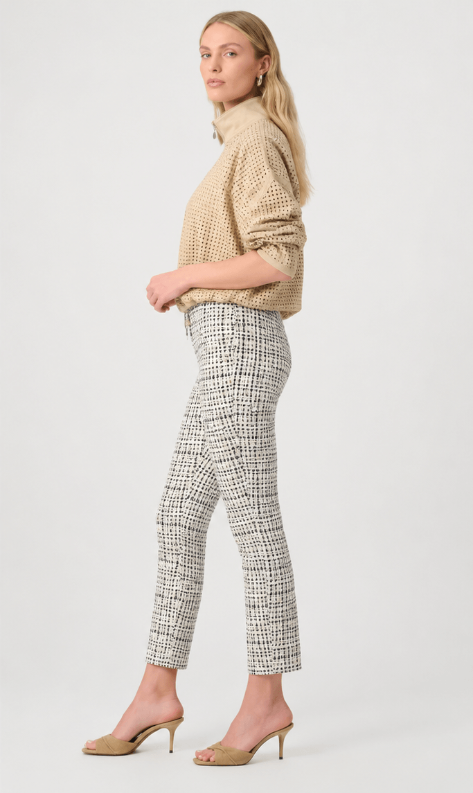 Joseph Ribkoff printed straight-leg pants, black-and-white grid pattern