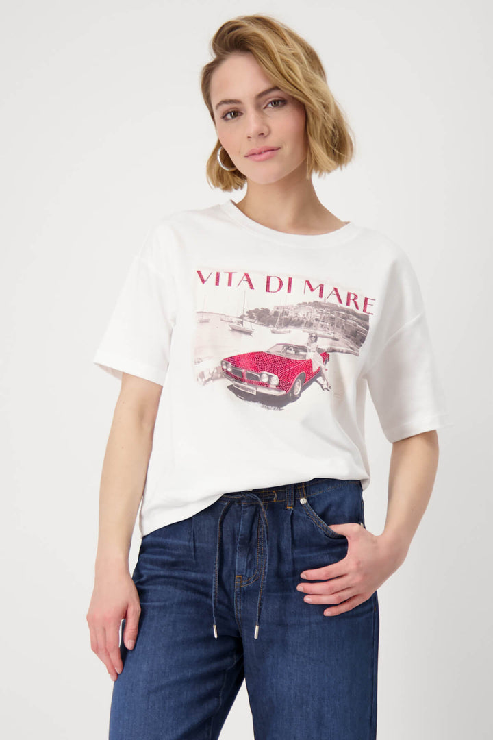 Jeweled Car Tee - White/Red