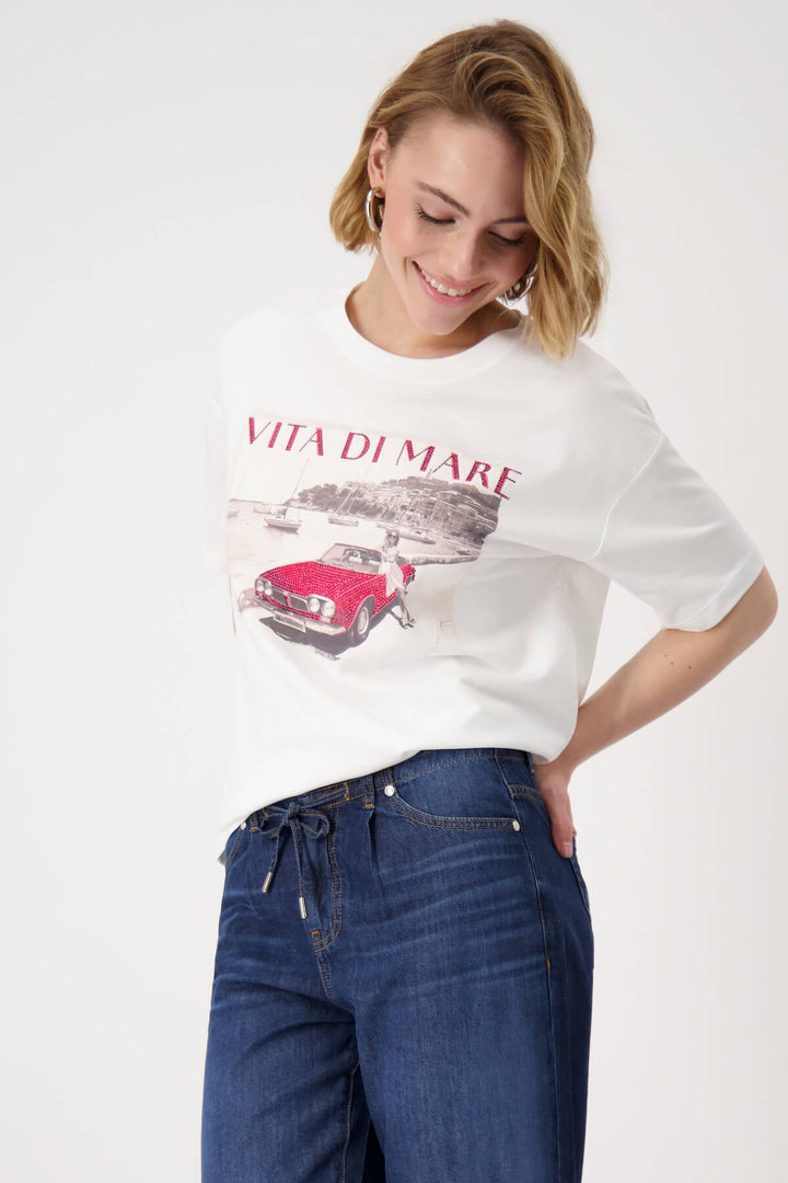 Jeweled Car Tee - White/Red