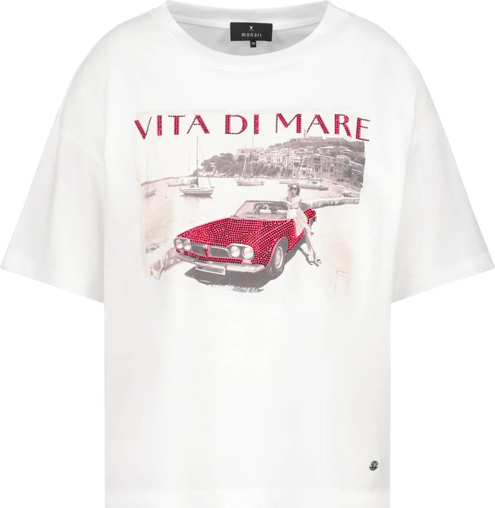 Jeweled Car Tee - White/Red