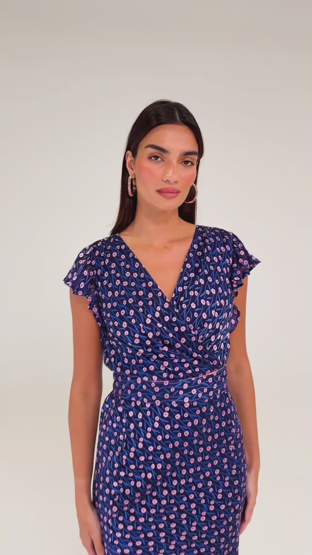 Fleur De Lys Midi Dress - Indigo/Pink Poppy