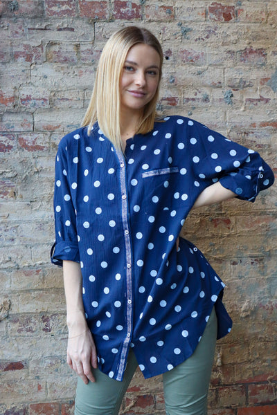 Spot Shirt Size 10 with Silver Trim - Navy