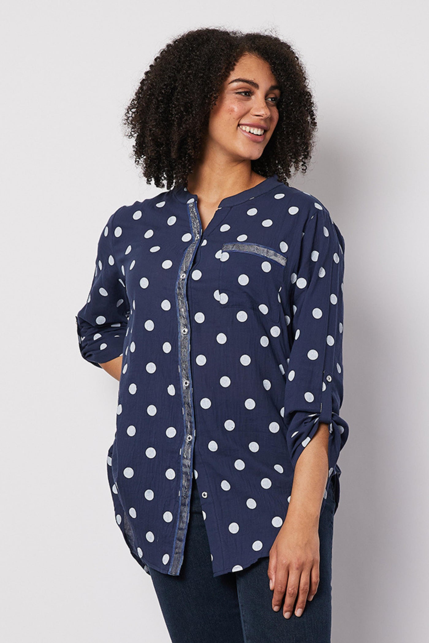 Spot Shirt Size 10 with Silver Trim - Navy