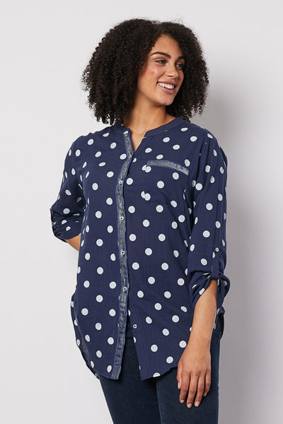 Spot Shirt Size 10 with Silver Trim - Navy