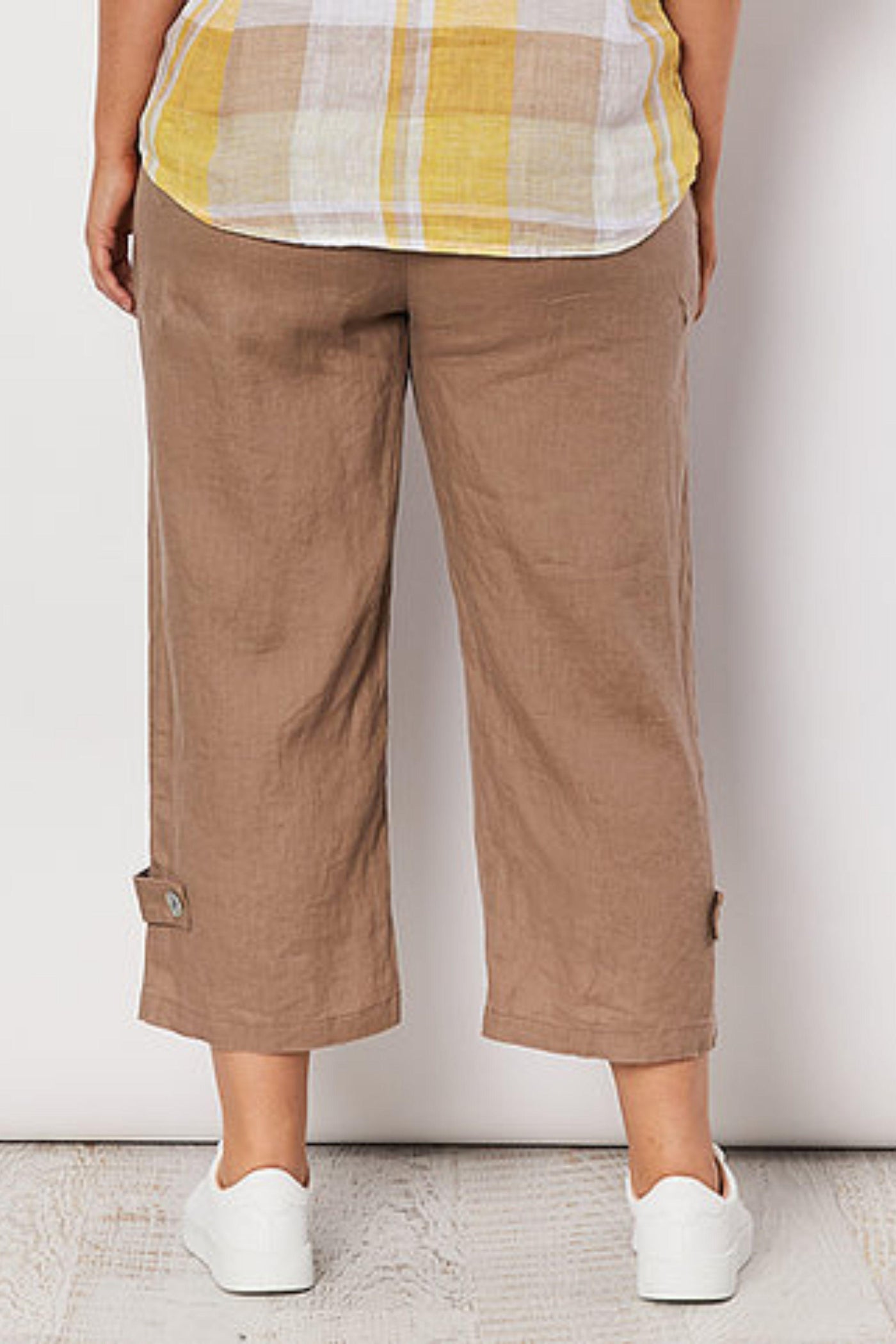 Side Button Linen Pant - Mocha (Size 12)