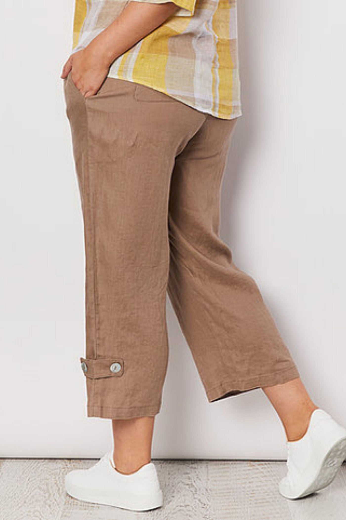 Side Button Linen Pant - Mocha (Size 12)