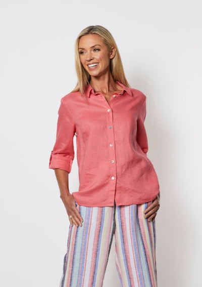 Classic Linen Shirt - Poppy Pink