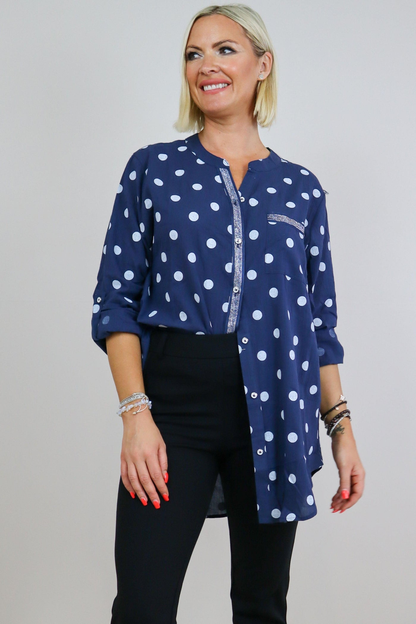 Spot Shirt Size 10 with Silver Trim - Navy