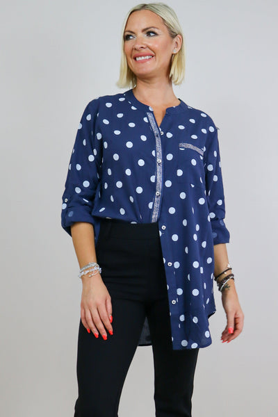Spot Shirt Size 10 with Silver Trim - Navy
