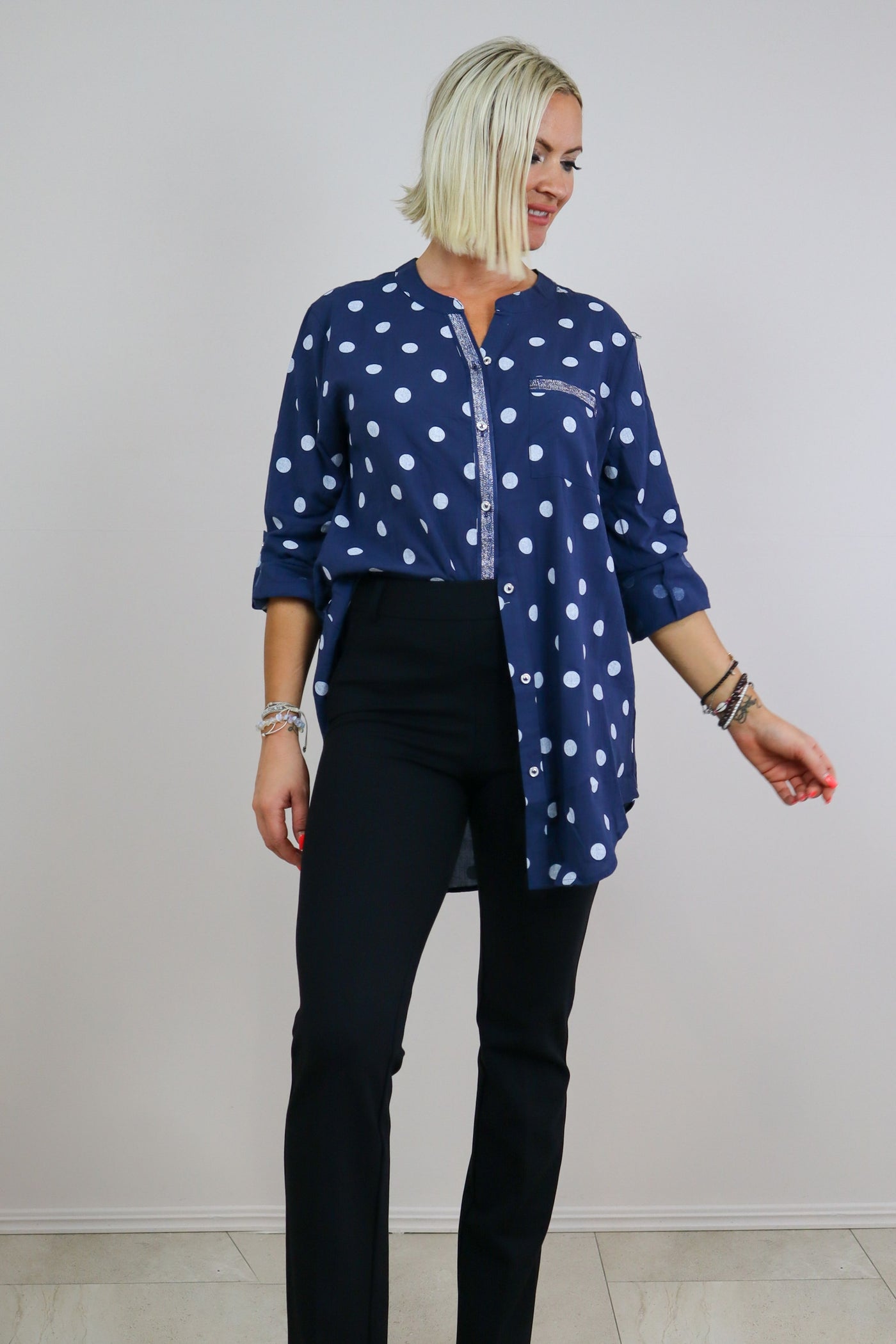Spot Shirt Size 10 with Silver Trim - Navy