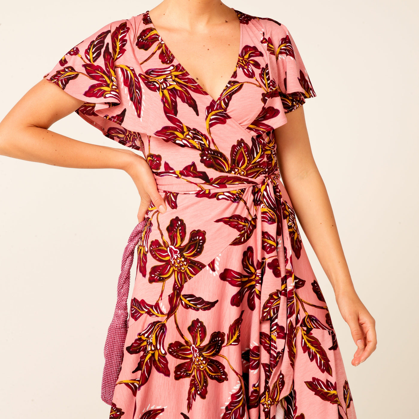 Braemar Feather Wrap Dress - Pink Ruby Lilly