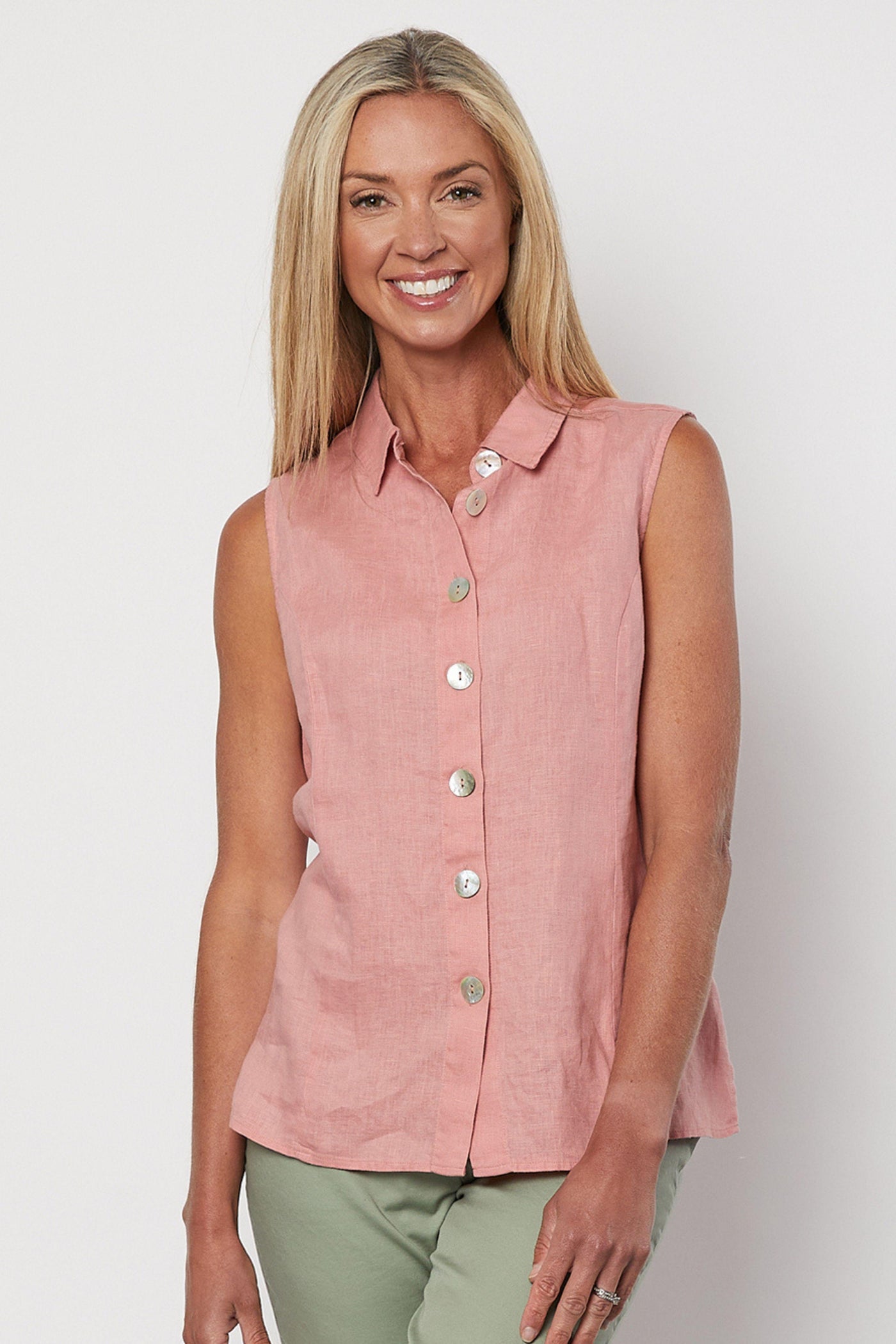 Sleeveless Button Shirt - Rose (Size XL.16)