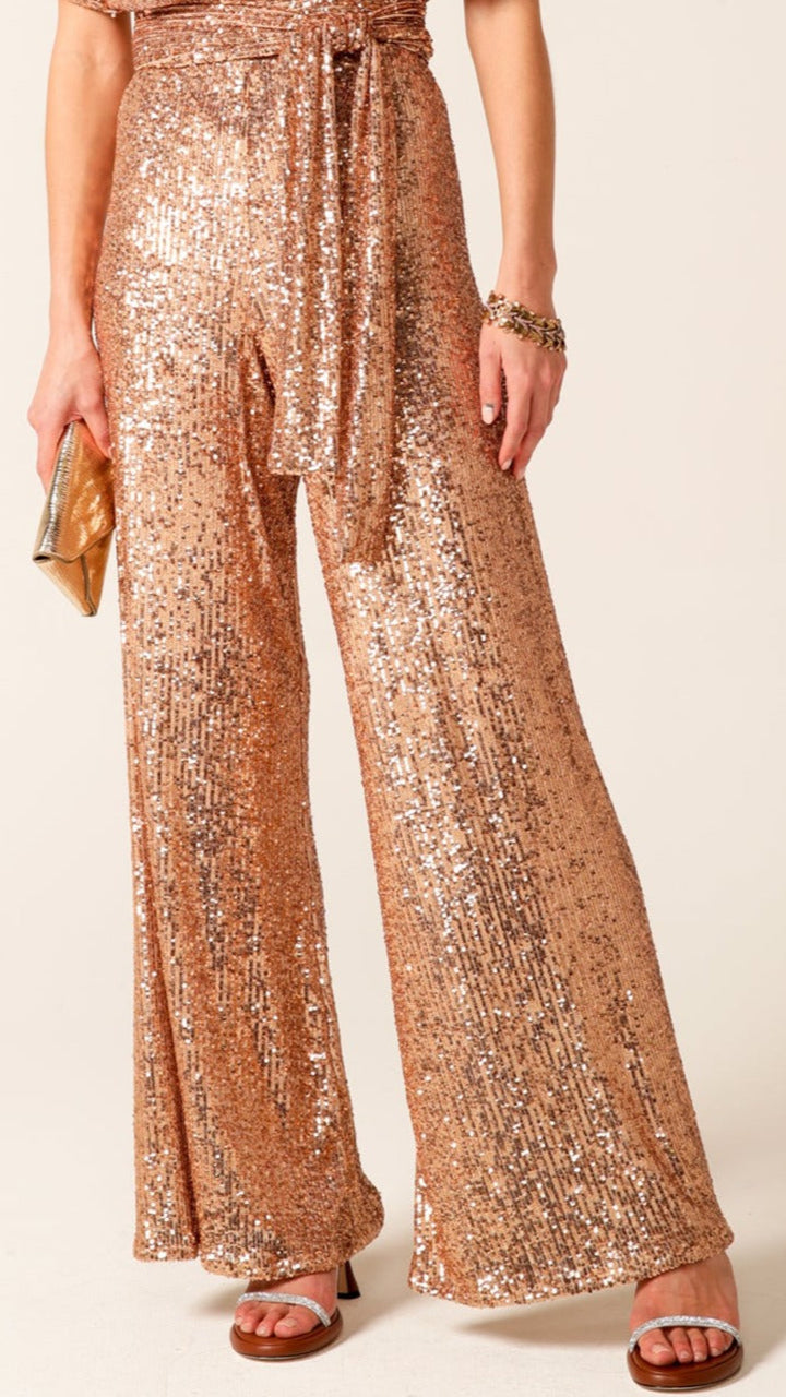 Sequin Palazzo Pant - Gold