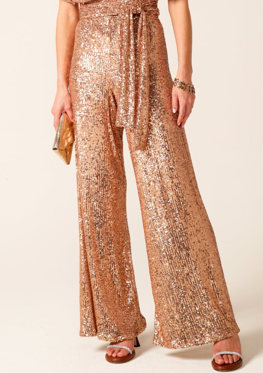 Sequin Palazzo Pant - Gold
