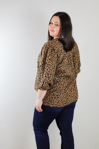 V Neck Balloon Sleeve Top - Animal Size 10
