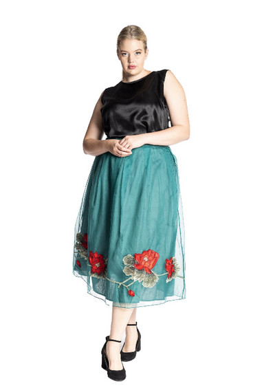 Organza Roses Sunday Skirt - Teal