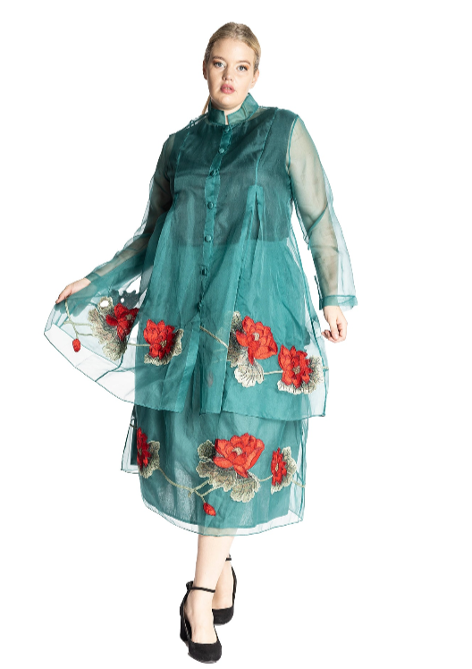 Organza Roses Sunday Skirt - Teal