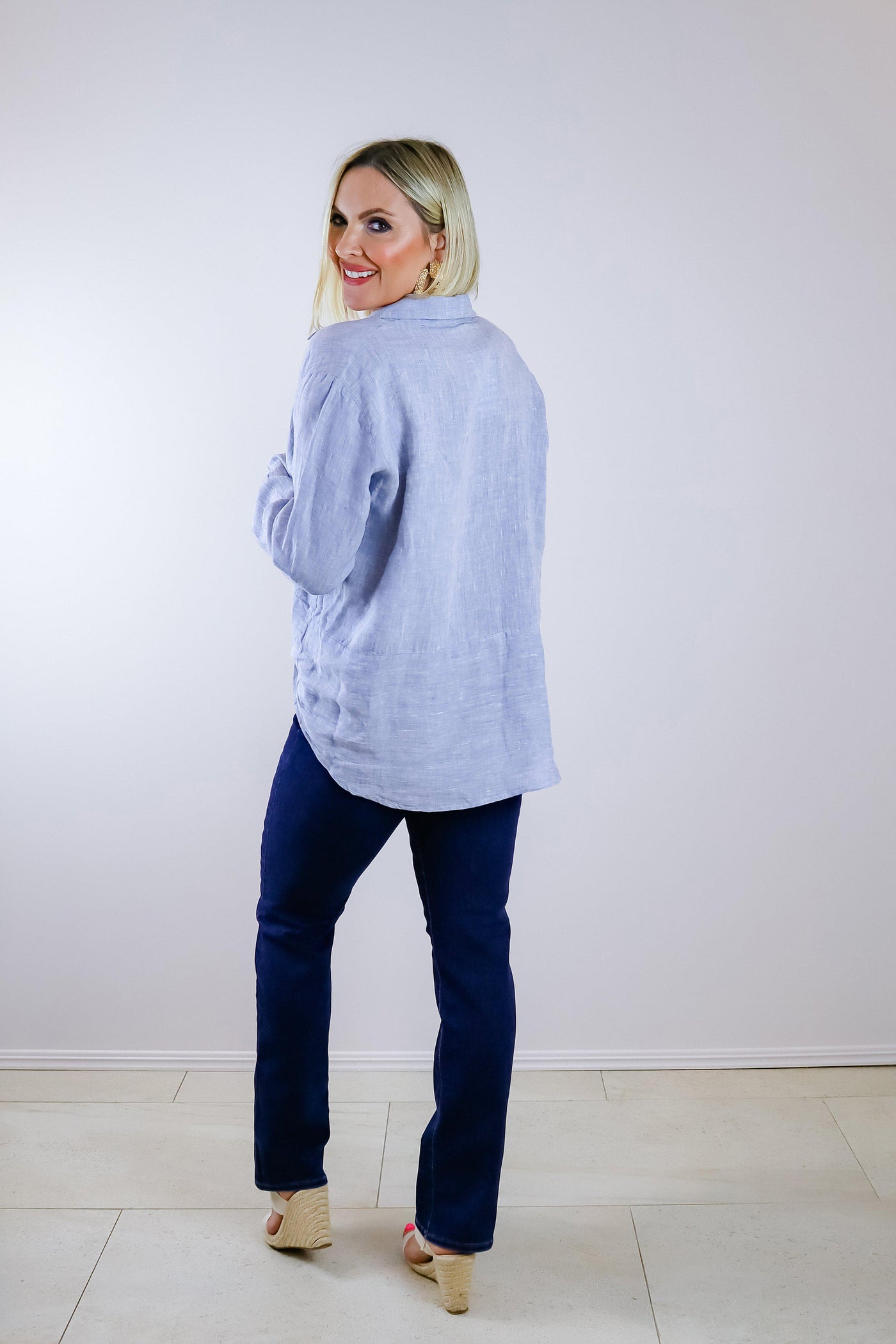Linen Button Shirt - Blue S/M