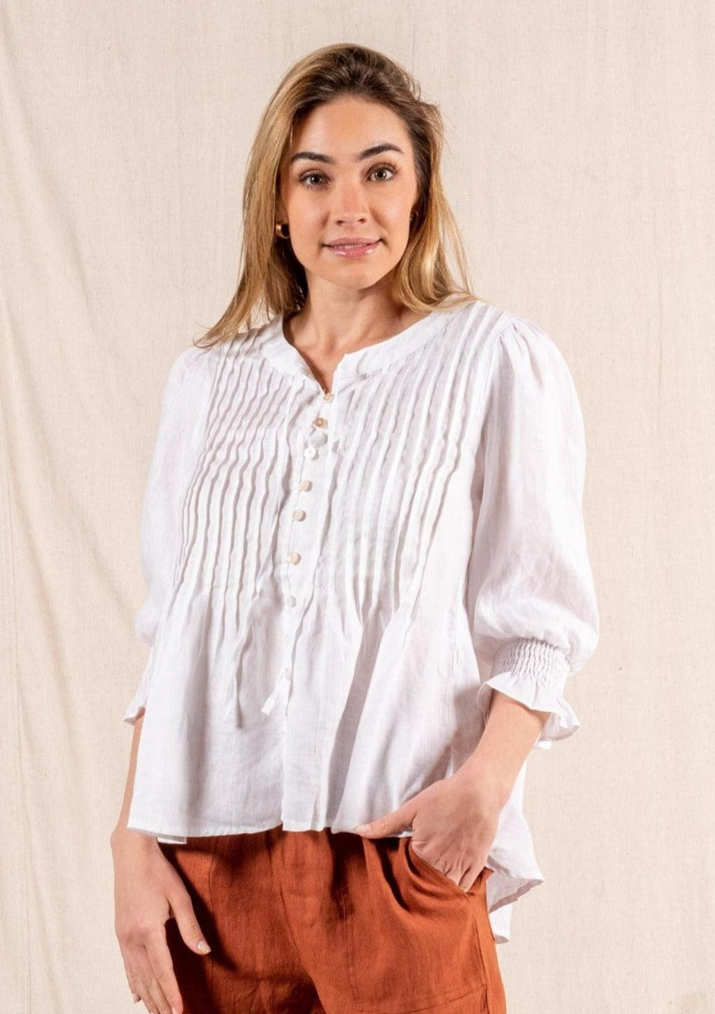 Valeria Nickerson Pleat Top - White