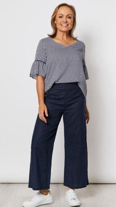Stripe Frill Hem Top - Navy Stripe